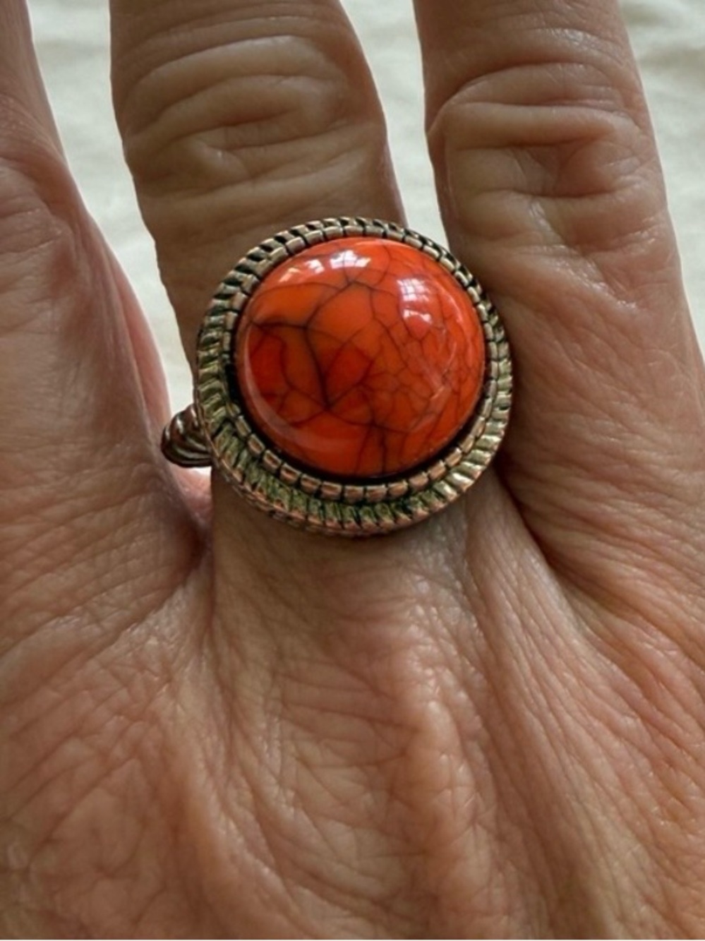 Orange Stone Statement Ring Antiqued Tone Boho Western